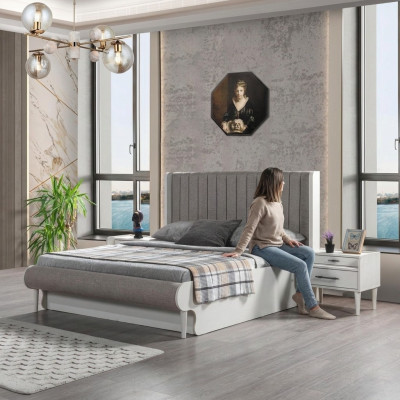 Schlafzimmer 3tlg. Bett + 2 Nachttische Möbel Set elegant