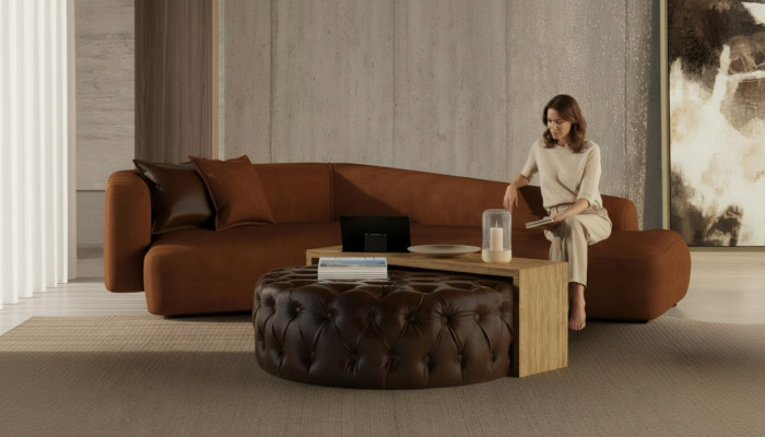 Wohnzimmerset Sofa Couchtisch und Hocker in modernem Design