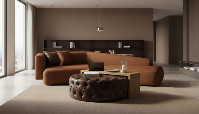 Wohnzimmerset Sofa Couchtisch und Hocker in modernem Design