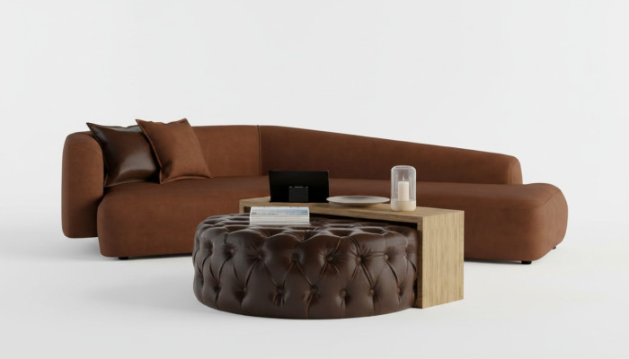 Wohnzimmerset Sofa Couchtisch und Hocker in modernem Design
