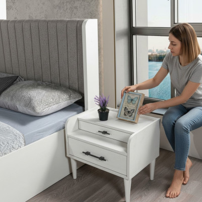 Nachttisch Holz Weiß Schlafzimmer modern kompakt Beistelltisch