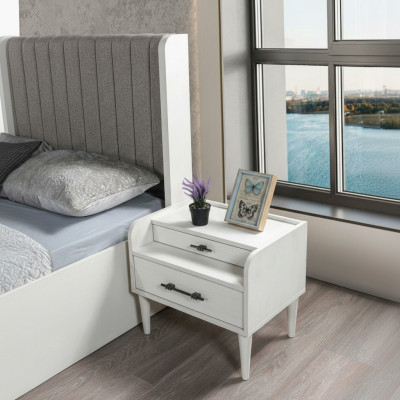 Nachttisch Holz Weiß Schlafzimmer modern kompakt Beistelltisch