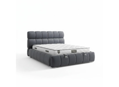 Modern blaues Bett mit Matratze aus Textil und Holz