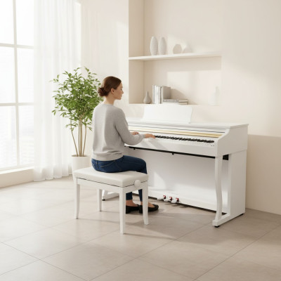 Bílý digitální stage piano lesklé pro domácnost