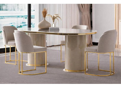 Modernes Esszimmer Set mit ovalem Tisch und 4 Stühlen in Creme
