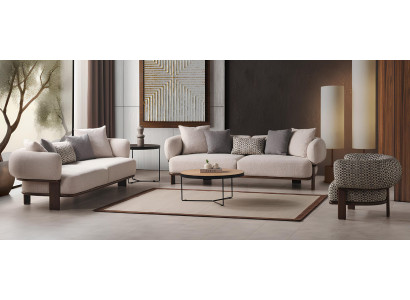 Elegantes Wohnzimmer-Set 3+3+1 Sitze Beige Modernes Design - 3 TLG.