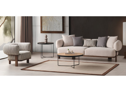 Elegantes Wohnzimmer-Set 3+1 Sitzer Beige Farbe Modernes Design