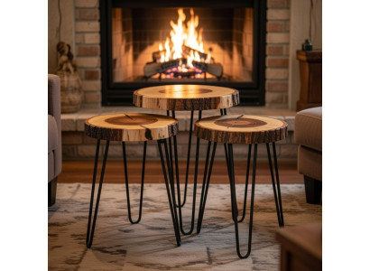 Beistelltische aus Holz im modernen Look mit schwarzen Metallbeinen