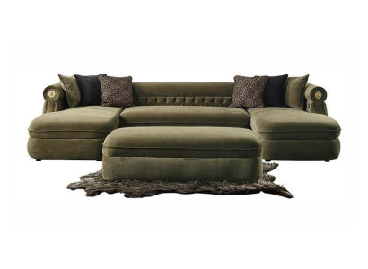 Großes Set für das Wohnzimmer Grüner Ecksofa in U-Form weicher Hocker