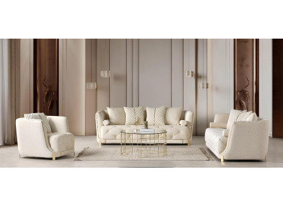 Beige Sofagarnitur für das Wohnzimmer stilvolles 3-Sitzer-Sofa weicher Sessel