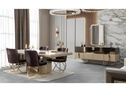 Stilvolles Esszimmer-Set mit Esstisch 4 Stühlen Sideboard und Spiegel