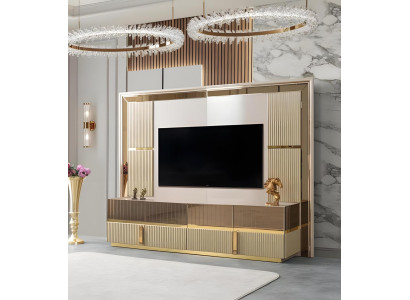Moderner Design TV Ständer mit strukturierter Front und Glasdetails