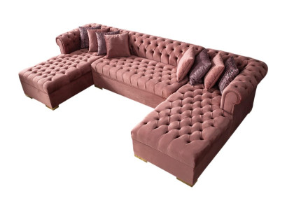 Rosa Ecksofa in U-Form großes Stoffsofa Polstermöbel für das Wohnzimmer