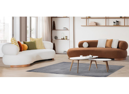 3-Sitzer-Sofa Moderner Mid-Century-Stil Beige Farbe Hochwertige Bett