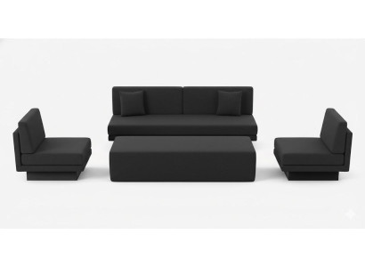 Designer Schwarze Couchgarnitur Edler 3-Sitzer 2x Luxus Sessel Tisch