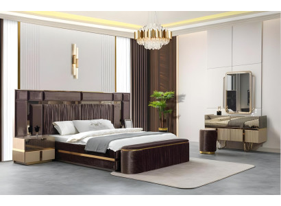 Vollständiges Schlafzimmer-Set mit Bett Nachttischen Schminktisch Pouf