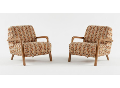 Sessel-Set Retro Style Beige-Braun Holzbeine Holzrahmen Weicher Sessel