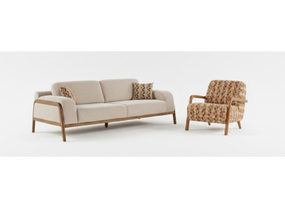 Wohnzimmer-Set Sessel 3-Sitzer-Sofa Sessel Moderner Stil Holzrahmen