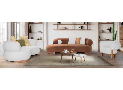 Elegantes Wohnzimmer-Set 3+3+1 Sitzer Farbe Weiß Braun Modernes Design