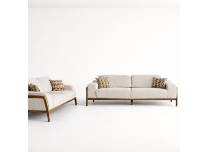 Sofa-Set 3-Sitzer-Sofa Weiß Moderner Stil Weiche Armlehnen Holzrahmen
