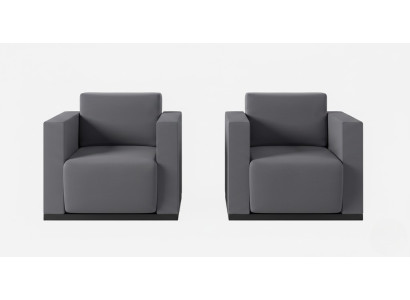 Moderner 2x Sessel Graue Farbe Minimalistischer Stil Glatte Ecken