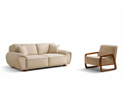 Wohnzimmer-Set 3-Sitzer-Sofa Sessel Weiche Armlehnen Moderner Stil