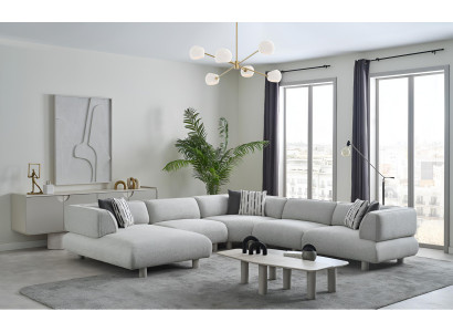 Robustes Graues Ecksofa Luxuriöse Polstercouch Wohnzimmer Möbel