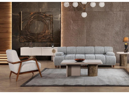 Stilvolles Wohnzimmer-Set 3+1-Sitzer Weiches Sofa Beiger Sessel Polstermöbel