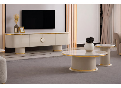 Elegantes Wohnzimmer-Set mit goldakzentuiertem Sideboard und Tischen