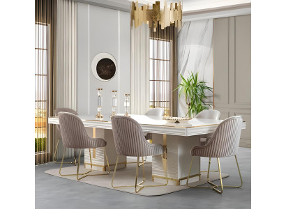 Schickes Esszimmer Set mit luxuriösem Esstisch und 4 edlen Stühlen