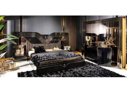 Schwarzes Elegantes Schlafzimmer-Set Doppelbett Nachttische Kommode