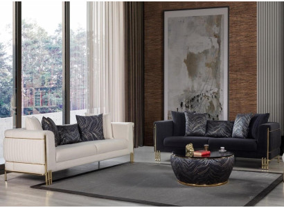 Schwarz-weißes stilvolles Wohnzimmer-Set 3+3-Sitzer Polstermöbel Sofas