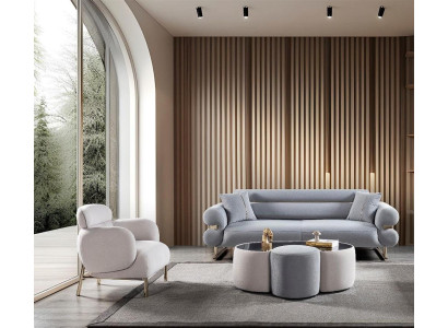 Stilvolles Design-Set für das Wohnzimmer 3+1-Sitzer Weiches Sofa Sessel 2 tlg