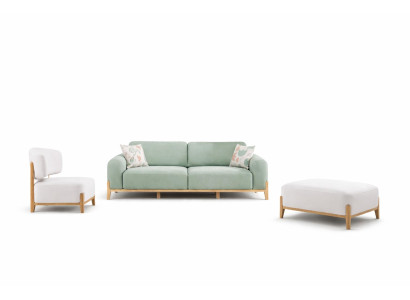 Wohnzimmer-Set Sessel 3-Sitzer-Sofa Pouf Moderner Stil Holzrahmen Neu