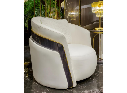 Luxuriöser Weißer Lounge-Sessel Designer Goldverzierung Einsitzer