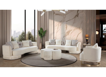 Luxuriöses Wohnzimmer-Set in Weiß 4+3+1-Sitzer  Weiche Sofas 3 Teile