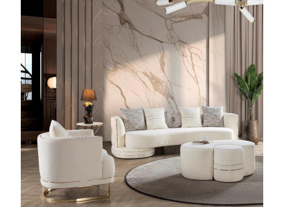 Stilvolles weißes Wohnzimmer-Set 3+1-Sitzer-Sofa und Sessel 2 Teile