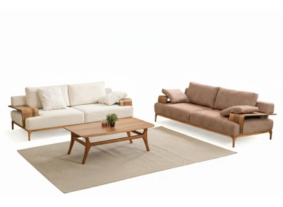 Sofagarnitur 3-Sitzer-Sofa Moderner Stil Farbe Weiß Holzarmlehnen Neu