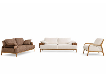 Wohnzimmer-Set 3-Sitzer-Sofa Sessel Moderner Stil Holzarmlehnen Neu