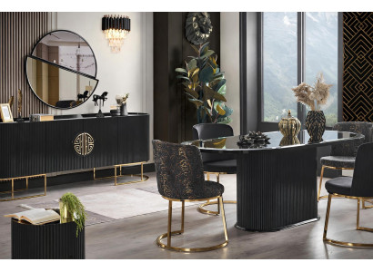 Modernes Esszimmer Set mit Esstisch 4 Stühlen Sideboard Spiegel