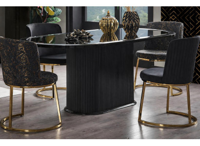 Modernes Esszimmer Set mit Esstisch und 4 Stühlen in Schwarz und Gold