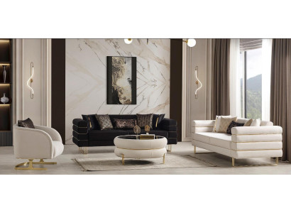 Modernes schwarz-weißes Wohnzimmer-Set 3+3+1-Sitzer Sofas Sessel 3 Teile