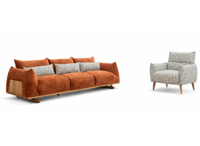 3-Sitzer-Sofa Sessel Wohnzimmer-Set Moderner Stil Holzrahmen Neu