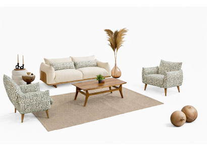 Wohnzimmer-Set 2-Sitzer-Sofa Sessel Moderner Stil Farbe Weiß Holzrahmen