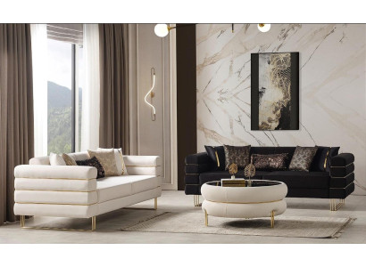 Stilvolles Design-Set für das Wohnzimmer 3+3-Sitzer Stoffsofas 2 Teile