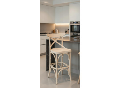 Holz Barhocker Beige Mit Ergonomischer Rückenlehne