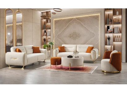 Weißes modernes Wohnzimmer-Set 3+3+1-Sitzer Stoffsofas weicher Sessel 3 Teile