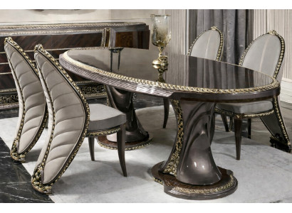 Designer Graues Esszimmer-Set Robuster Esstisch 4x Edle Sitzstühle
