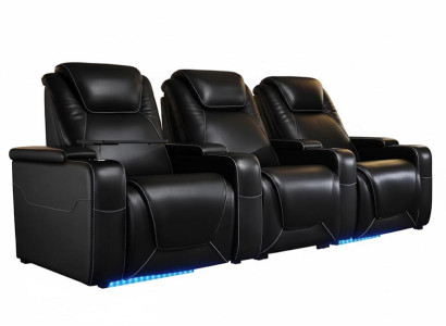 3-Sitzer Relaxsessel Leder Material Sessel mit Getränkehaltern Schwarz