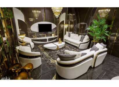 Designer Wohnzimmer-Set 2x Sofa 2x Sessel Couchtisch und TV-Ständer
